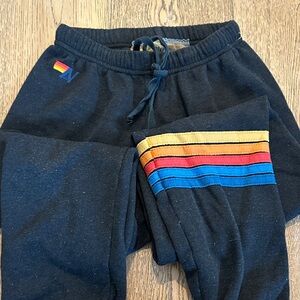 Kids Navy Sweatpants with Rainbow Stripes